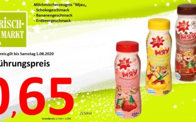 Milchmischerzeugnis “Mjau„ – Schokogeschmack – Bananengeschmack – Erdbeergeschmack