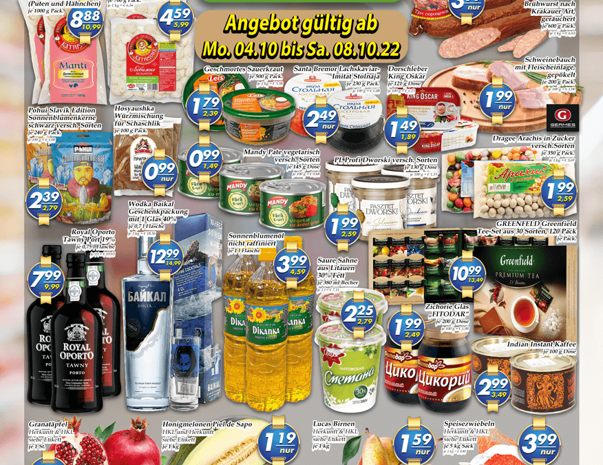 Wochenangebot vom 04.10.2022 bis 08.10.2022 im Frischmarkt
